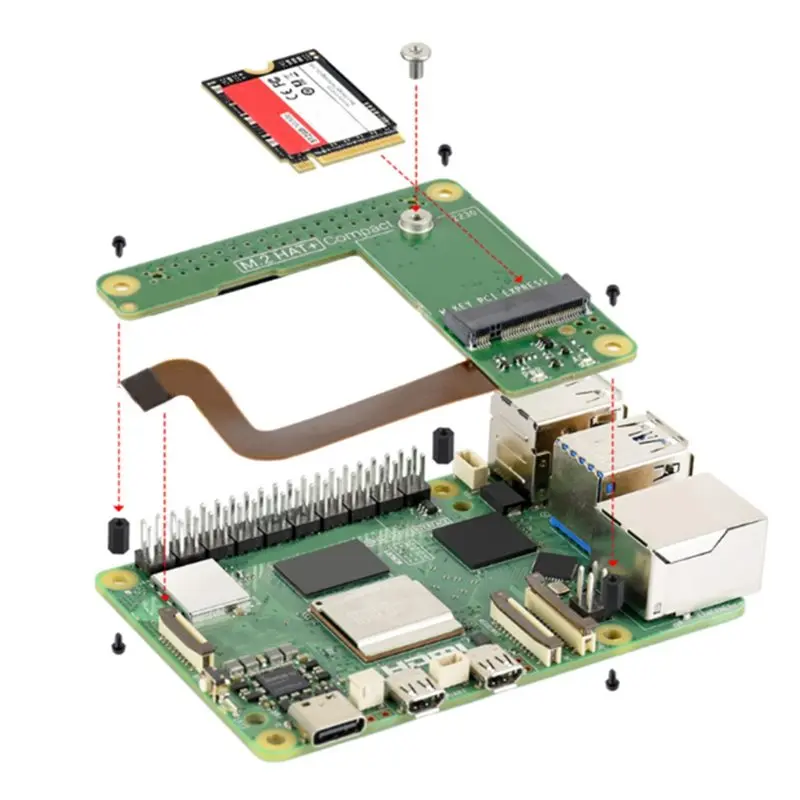 M52K-Pcle To M. 2 Expansion Board- For Raspberry Pi M. 2 HAT+ Compact Kit For Nvme M. 2 Hard Drives High-Speed Read/Write
