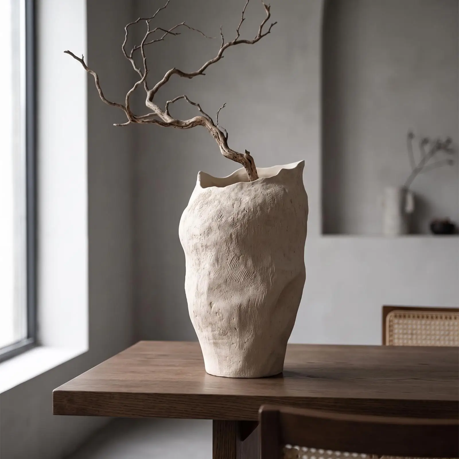 Rustic Ceramic Decorative Vase Wide Mouth Planter Textured Surface Artisan Pottery for Floral Arrangement Display