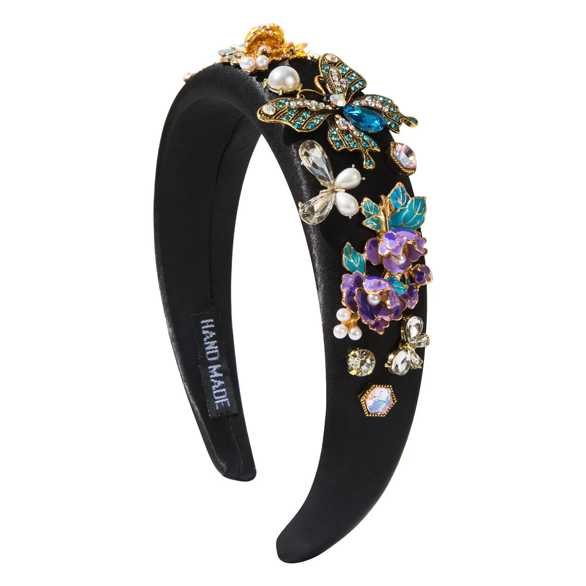 New Fashion Baroque Headband Alloy Drip Oil Flower Diamond Butterfly Accessories Imitation Pearl Headband Women 5