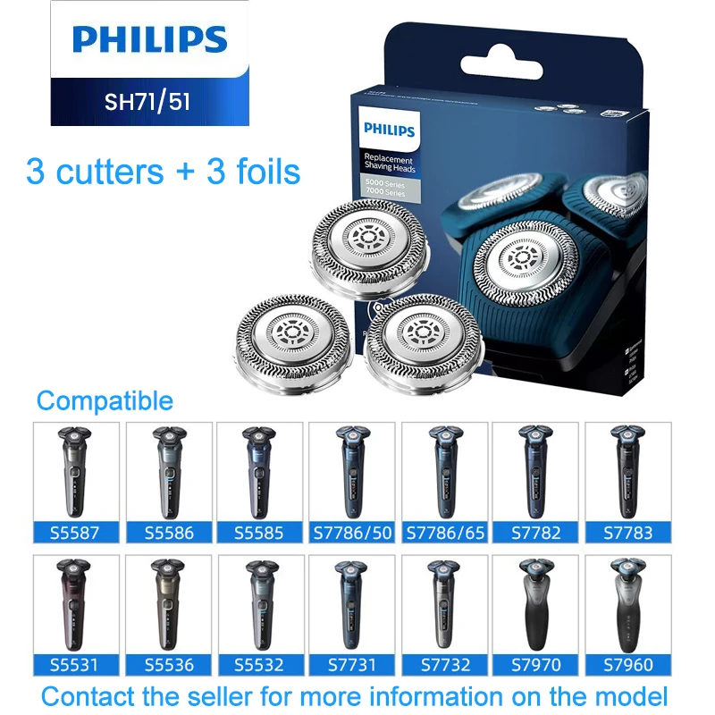 3Pcs Philips SH71/51 Replacement Shaving Heads Foil & Cutter Sets for Philips S7000 Series S5000 Series S6000 Series