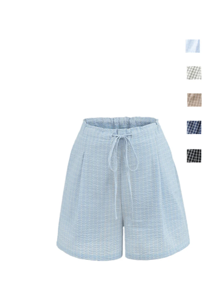 Comfortable Low-Waist Dstring Plaid Casual orts Women's Summer Loose Loose Slim Straight id Hot Pants Street Sle Thi...