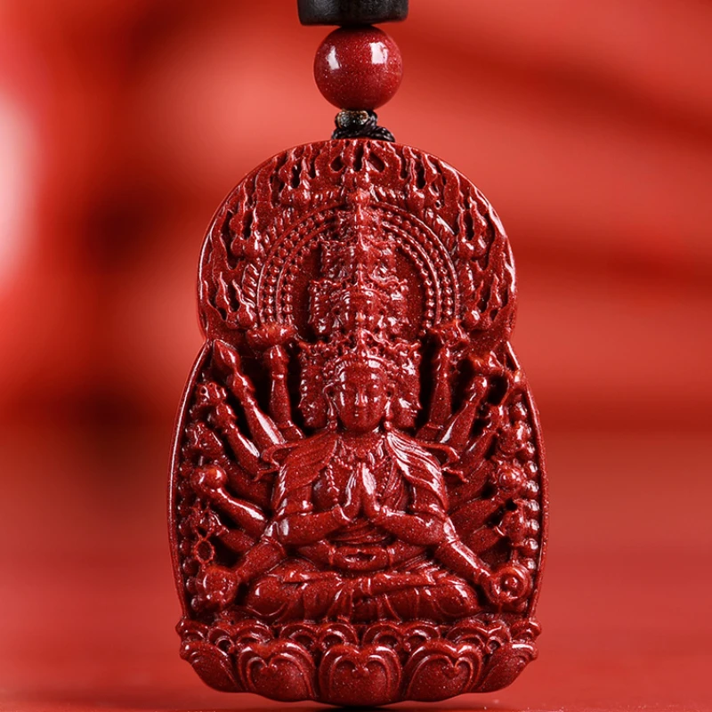 Cinnabar Buddha Zodiac Thousand Hands Guanyin Bodhisattva Pendant Keychain Pendant for Men and Women in the Animal Year