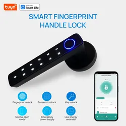 Tuya Fingerprint Door Lock, 4 in 1 Smart Door Knob( Passcode/Smart APP/Fingerprint/Backup Key)