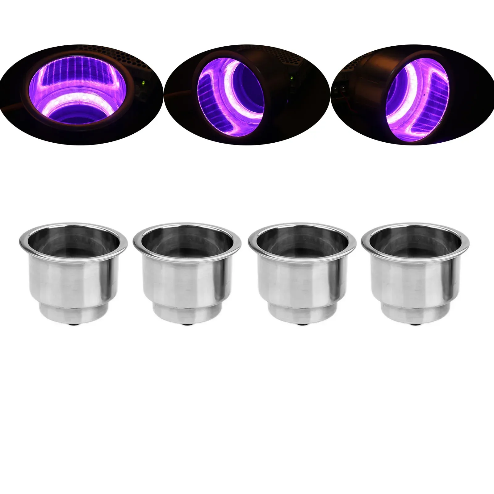 4pcs 12V 16 LED Purple Light Recessed Stainless Steel Cup Drink Holder Silver Cup For Marine Boat Car Truck Camper Accessories