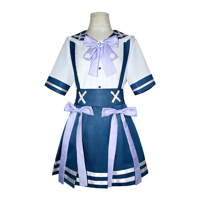 Game Virtual Anchor Vtuber Minato Aqua Cosplay Costume Top Jackets Skirts Suits Bow Badge Hair Tie Two-dimensional Performance