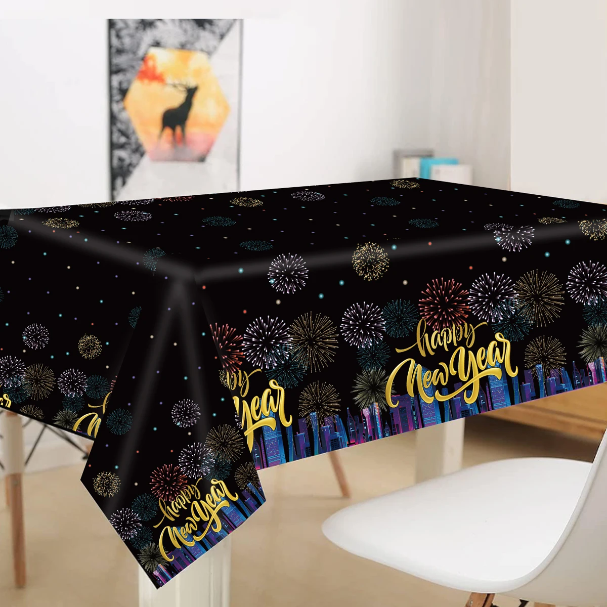 New Year Theme Party Disposable Tableware Tablecloth Happy New Year 2025 Decor New Year Party Supplies Backdrop Gift Candy bags