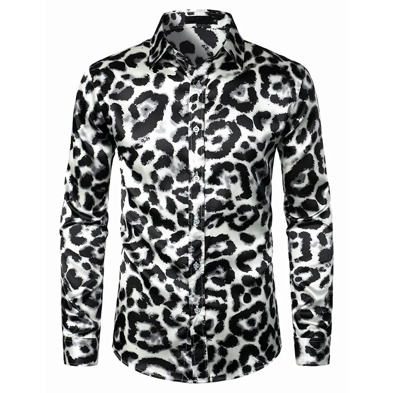 Camisas de leopardo para hombre, Camisas de manga larga hawaianas, blusa de playa de Cuba, ropa de calle con botones, 2024