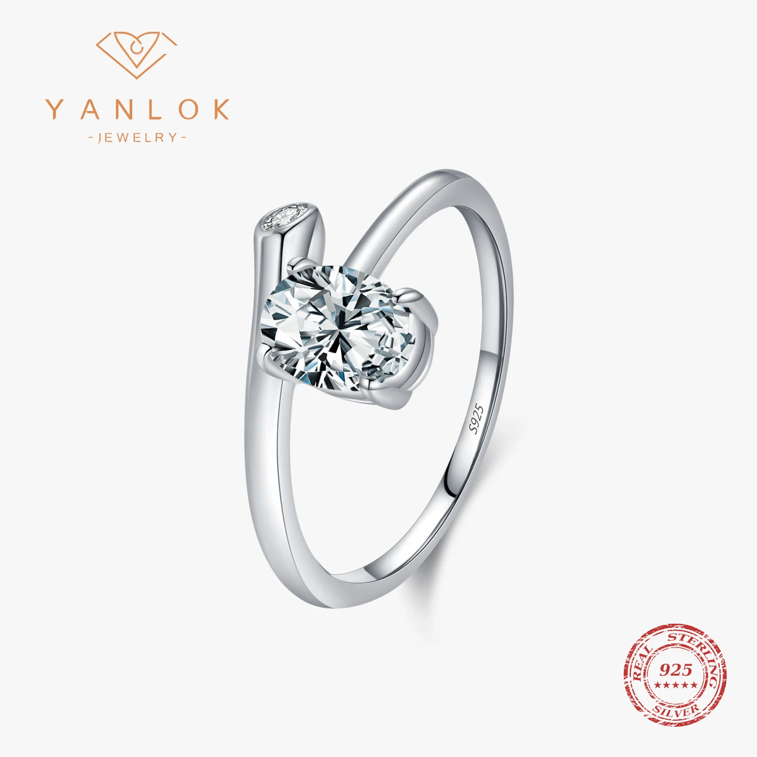 YANLOK 925 Sterling Silver Exquisite Sparkling Oval Cut Zircon Finger Rings For Women Wedding Engagement Statement Jewelry