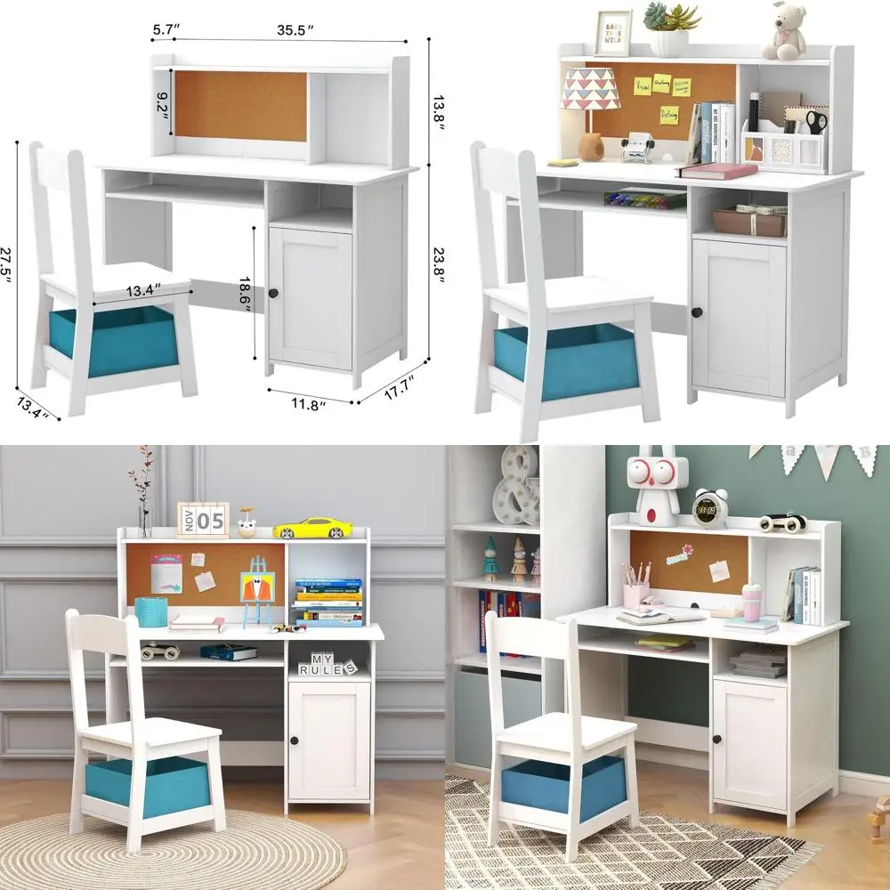 

Белый деревянный комплект детской мебели (стол и стул) с местом для хранения, идеально подходит для спальни и кабинета, для мальчиков и девочек
