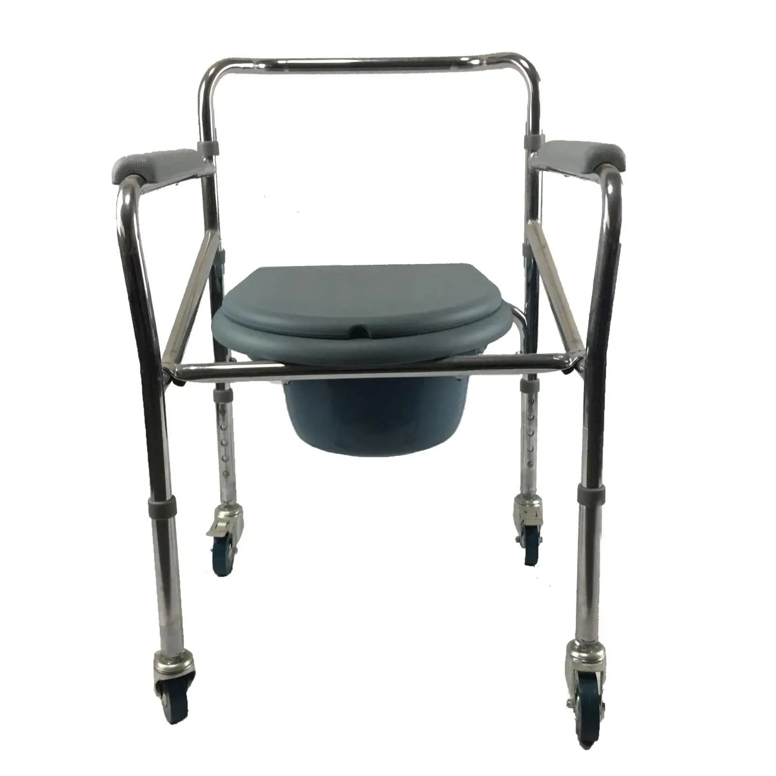 Portable Bedside Toilet Commode Chair Foldable Aluminum Frame with Wheels for Elderly Disabled Home Care