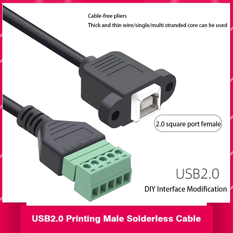 USB B-type B-female USB Socket Plug Socket Square To 5pin Screw Terminal Block Printer Base D-type Port, USB-BF, Soldering Free