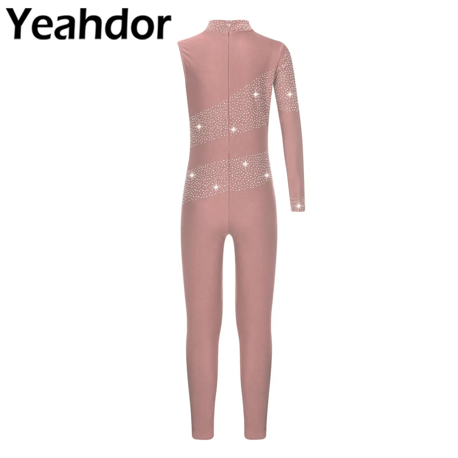 Kids Girls Ballet Dance Jumpsuit Long Sleeve Figure Skating Bodysuit Full Length Leotard Rhythmic Gymnastics Workout Dancewear