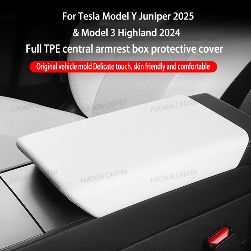 For Tesla Model Y Launch Juniper 2025 Model 3 Highland 2024 TPE Soft Case Center Console Arm Rest Lid Armrest Cover Accessories