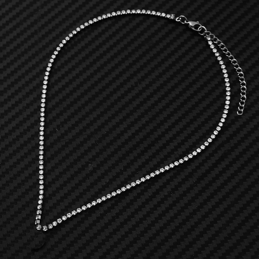 2mm Tennis Chain Choker Necklace Female Silver Color Stainless Steel Iced Out Neck Chain for Women Fashion Party Jewelry Gift