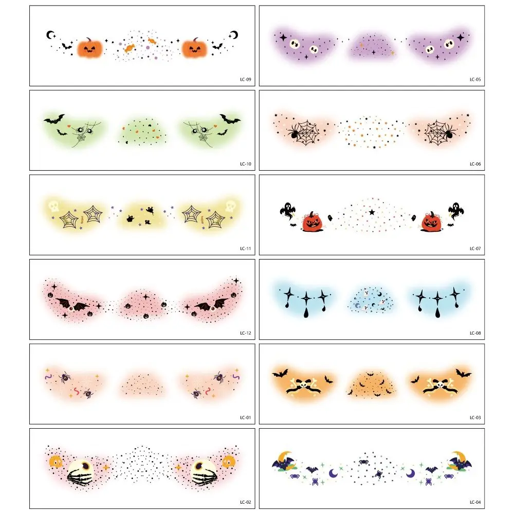 12 قطعة من وشم الوجه للهالوين للاستعمال مرة واحدة، ملصقات مؤقتة محمولة طويلة المفعول للخد شفافة مقاومة للماء #4