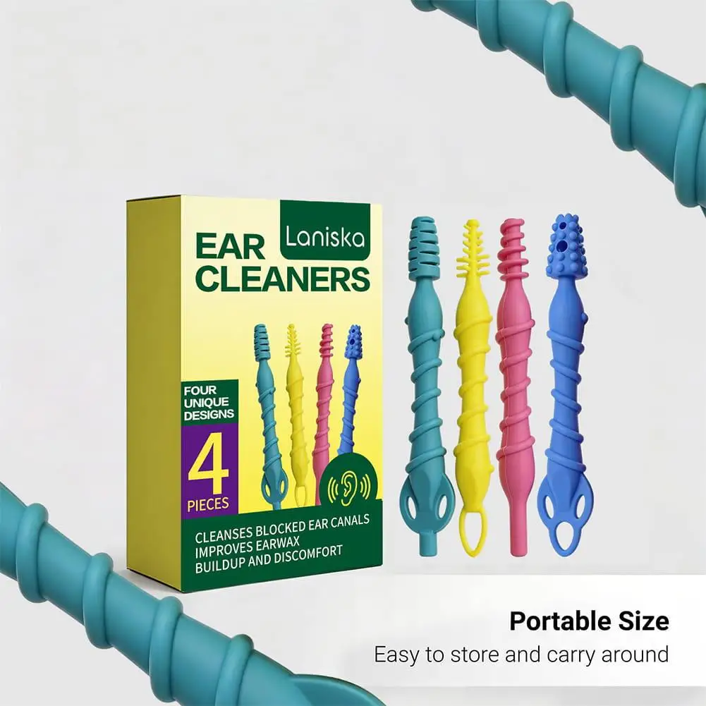 

Reusable Soft Silicone Ear Cleaner Set 4Styles Spiral Ear Wax Removal Stick Comfortable Ear Canal Cleaning Tool with Storage Box