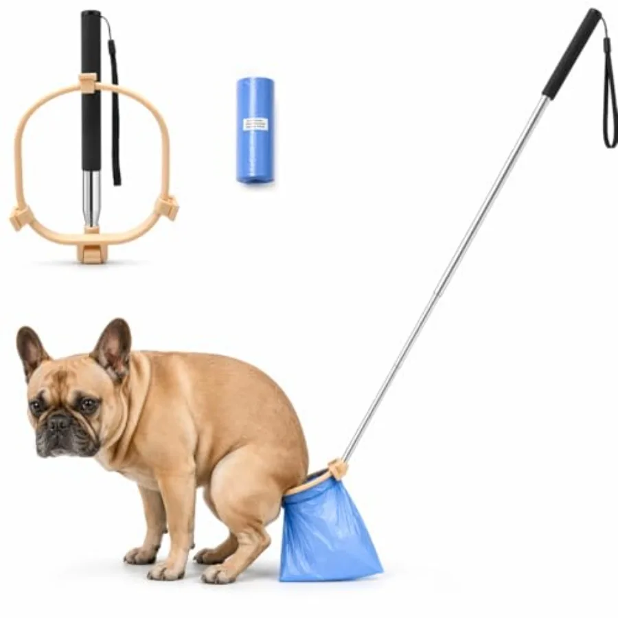 

Pooper Scooper for Dogs, Hands-Free Pet Waste Pickup Tool, Foldable 8 Inch Design with 32 Inch Extendable Handle, Stainless Ste