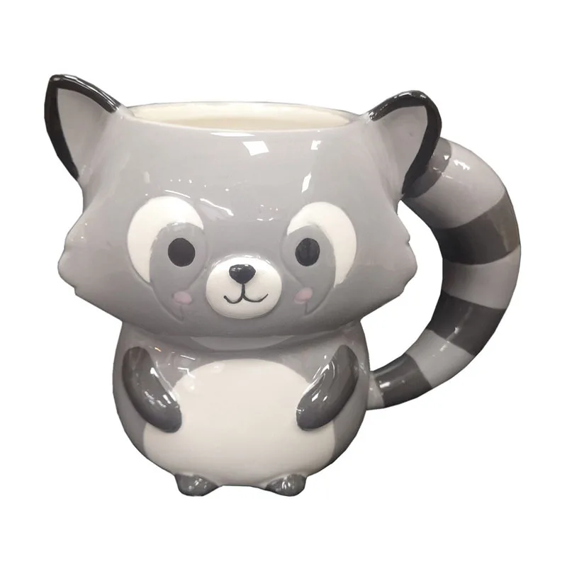 3D Painted Three-dimensional Small Raccoon Ceramic Water Cup Cute Animal Expression Hot Water Mugs Coffee Cups Birthday Gift