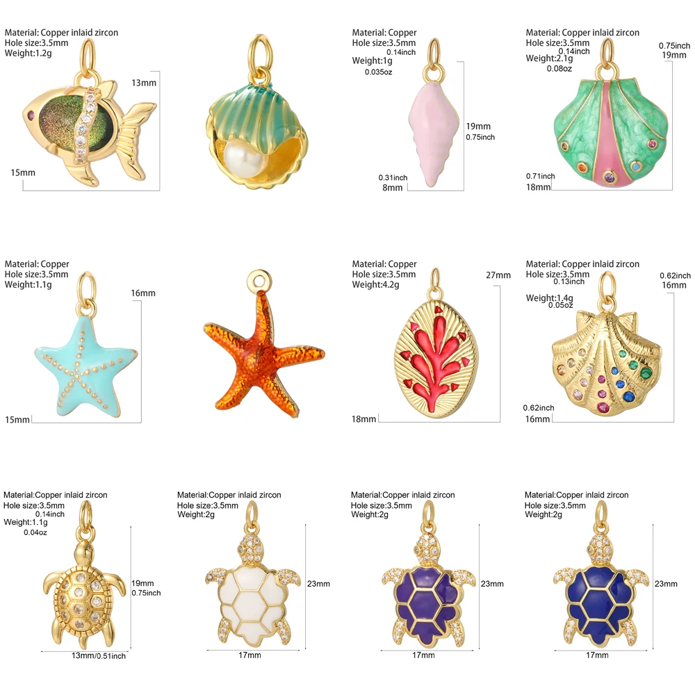 Cute Shell Starfish Pave CZ Charms for Jewelry Making Turtle Summer Beach  Dijes  Diy Bracelet Necklace Earrings Accessories