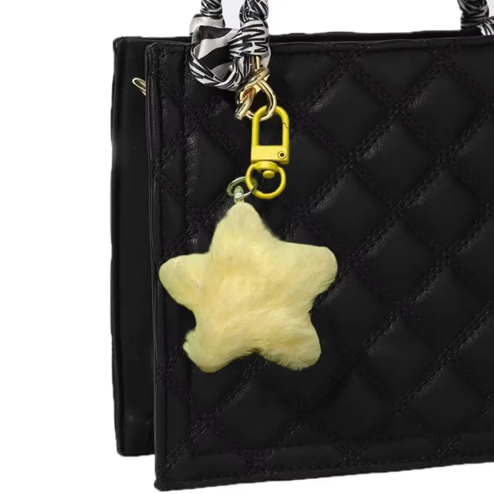 Fluffy Fur Multicolour Star Key Ring Pom Pom Starfish Pentagram Stars Keyring Soft Stars Backpack Pendant Wedding Gifts