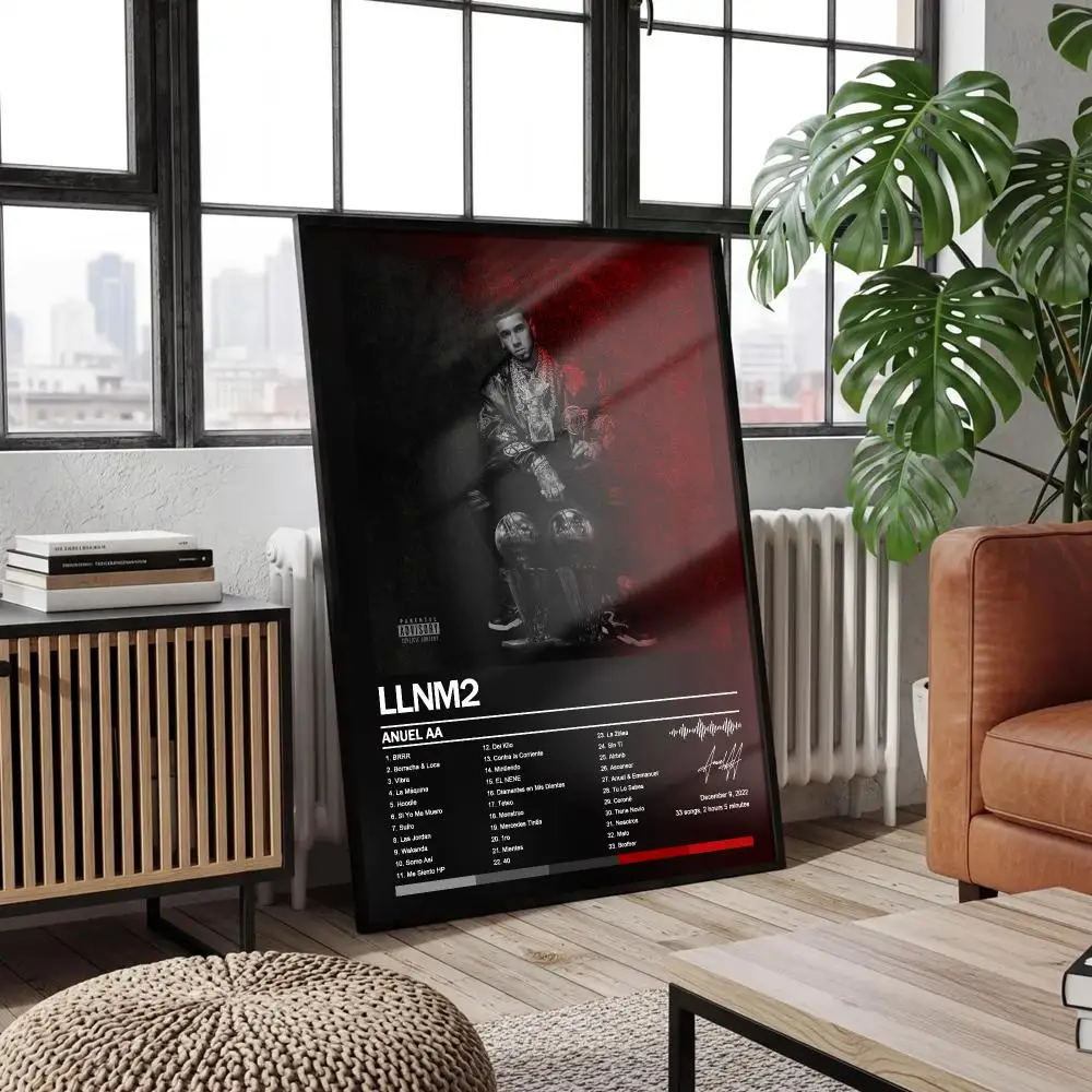 Poster Peelable Self-Adhesive Album Cover Poster Stickers, Frameless Wall Art for Singer Band Pop Rap Bedroom A-Anuel AA