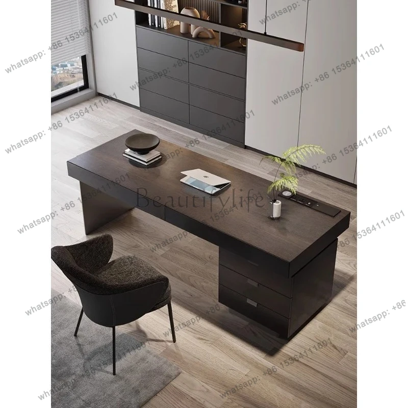 desk home minimalist study desk modern light luxury living room smoked wood solid wood boss table