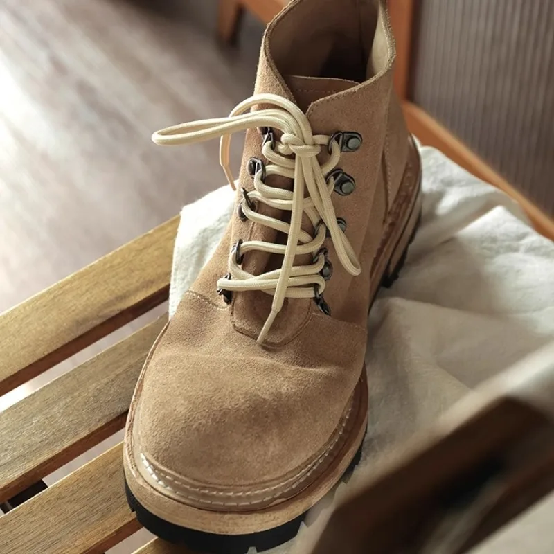 

Handmade Design Genuine Leather Thick Sole Lace Up Motorcycle Boots Men Desert Outdoor Casual Chelsea Ankle Boots Man Shoes