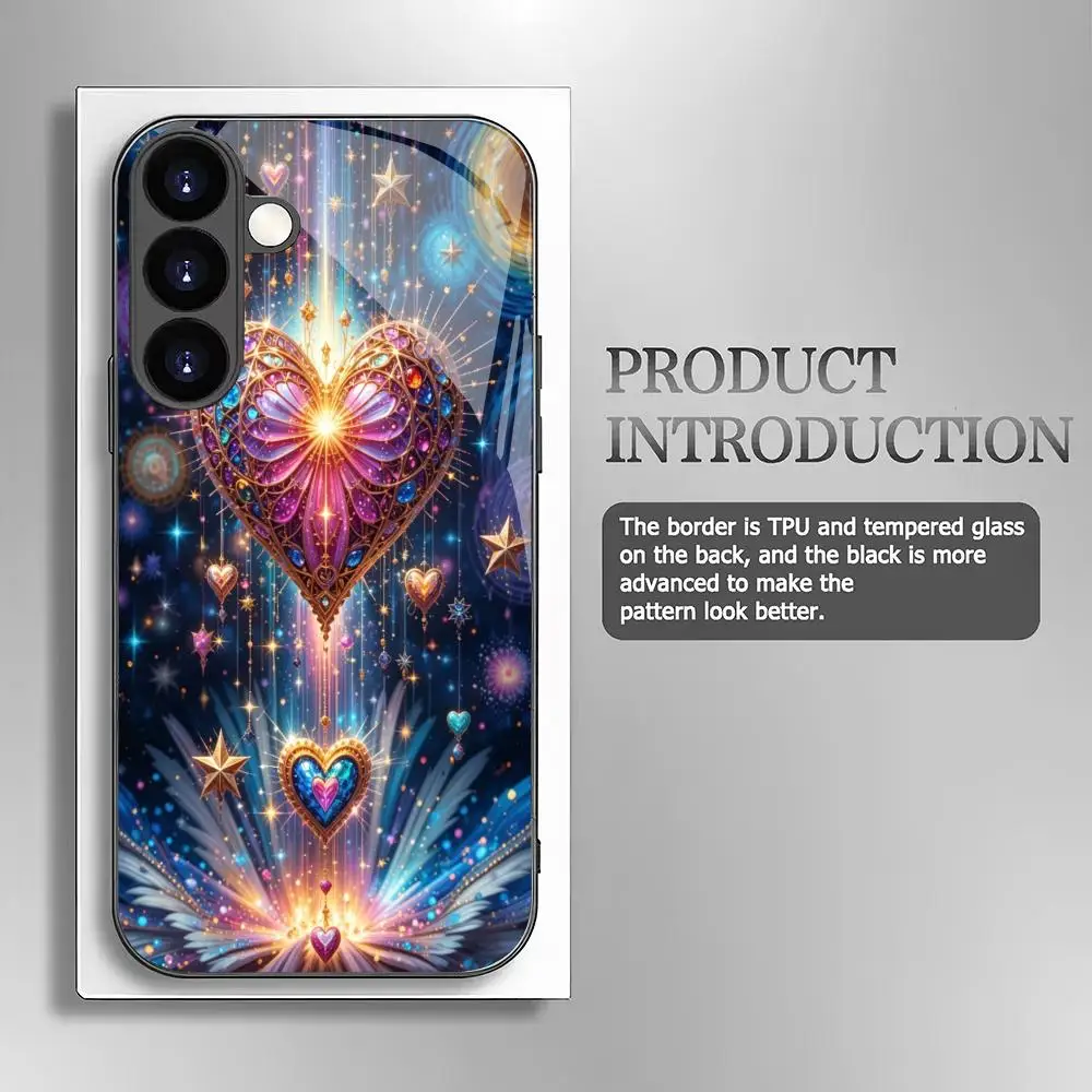 Love black tempered glass phone case suitable for Samsung Galaxy S26 S25 S24 S23 S22 S21 S20 FE/Ultra/Plus hard case back cover