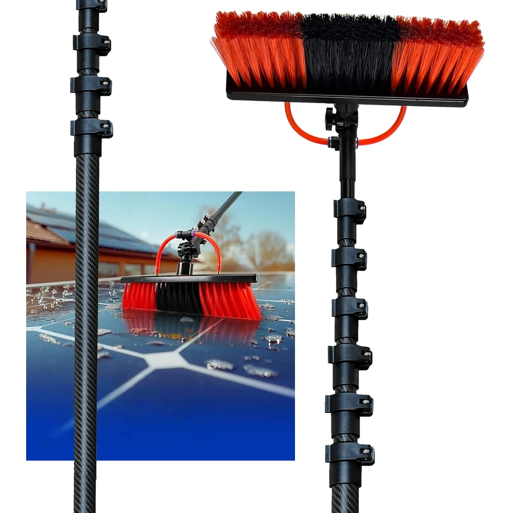 Qiyun Custom 10/12/15/22 Meters Handheld Water Fed Pole Brush Carbon Fiber for Efficient Solar Panel Cleaning