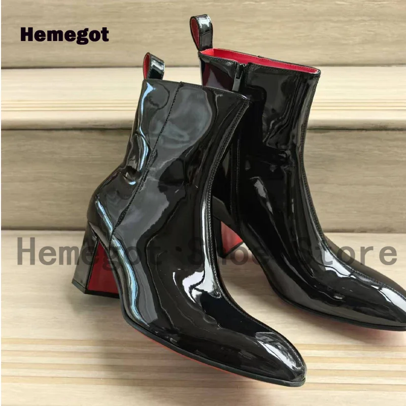 Black Shinny Leather Men's Boots Novelty Designers Stylish Ankle Boots Side Zipper Males Boots Top Quality Handmade Men's Shoes