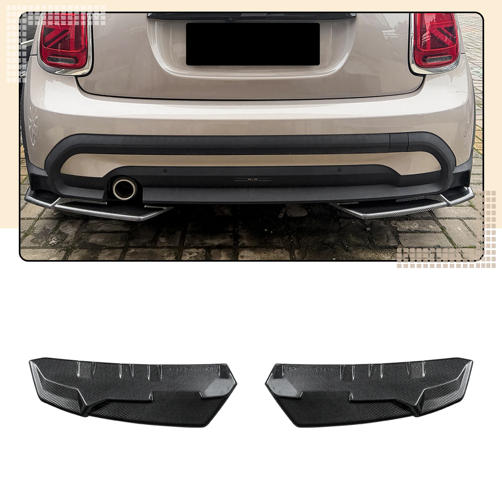 

Carbon Fiber Look/Gloss Black Rear Bumper Diffuser Side Cover Splitter Spoiler Canards For Mini Cooper F55 F56 F57 2014-2021