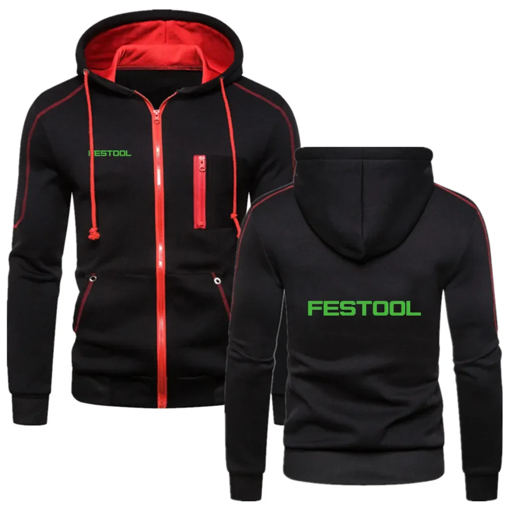 2023 New FESTOOL Fashion Male Comfortable Warm Cotton Zipper Hoodie Fitness Sweatshirts Solid Fleece College Style Men Coat