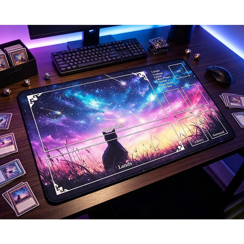 Magical Black Cat Pattern PlayMat Durable Office Deskpad Parties Gathering Card GameMat  Non-slip Keyboard PC Gaming Mouse Pad