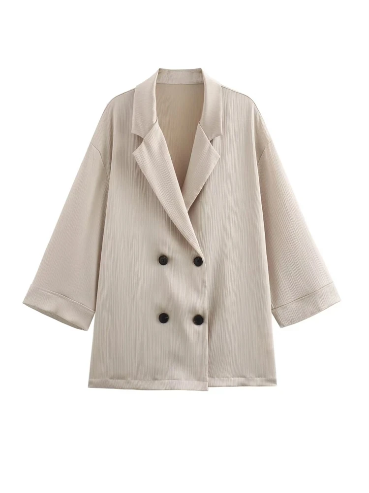 PB&ZA Women's 2024 Summer New Arrivals Wrinkled Double-Breasted Suit Jacket 4387/127 Casual Straight Trousers 4387/027