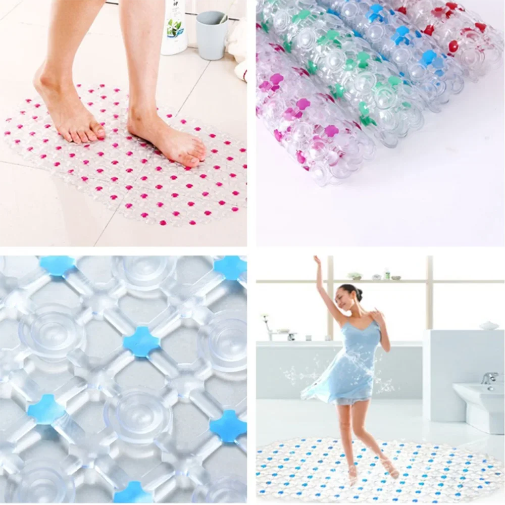 PVC Rectangle Anti-skid Bath Mats Soft Shower Bathroom Massage Mat Suction Cup Non-slip Bathtub Carpet Large Size Bathroom Mat