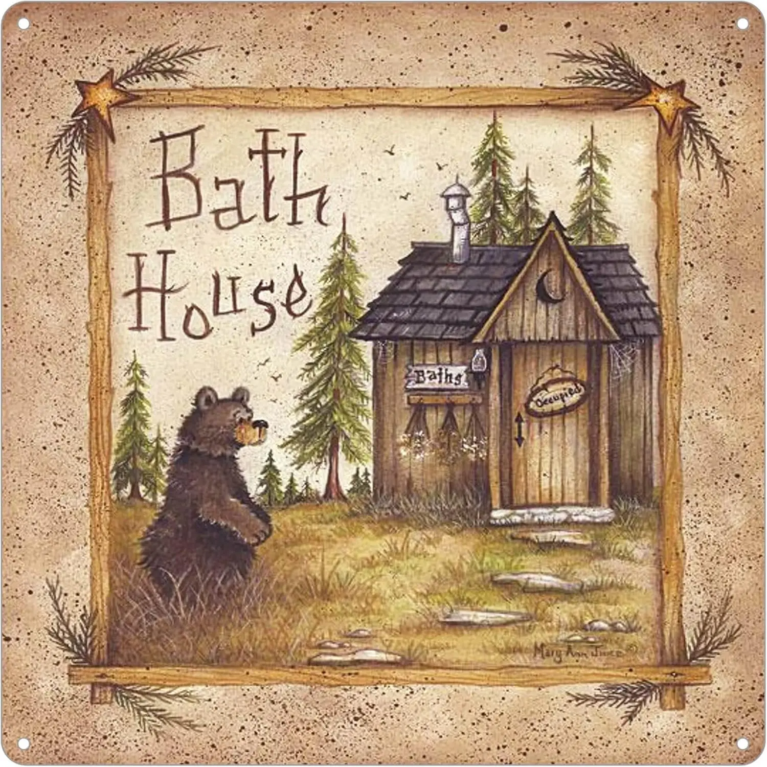 Metal Signs Bath House Bear Room Wall Poster Tin Sign Farmhouse Bathroom Old Country Home Decor 12 x 12 inches sign
