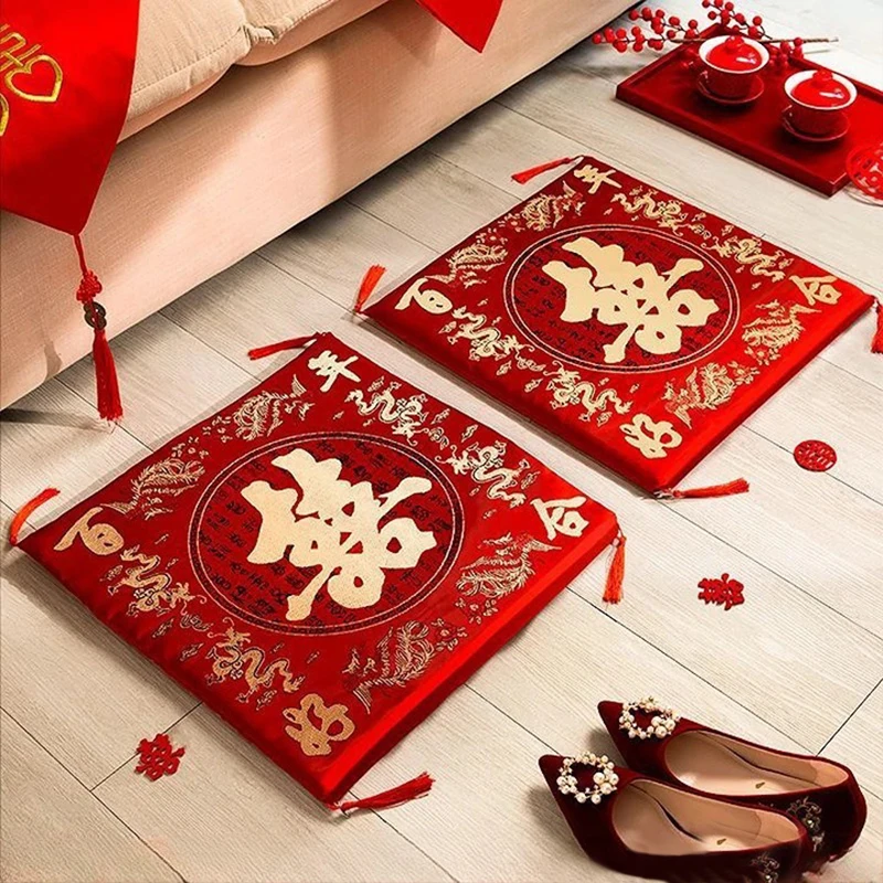 1Pair Chinese Style Wedding Thickened Kneeling Pad Seat Cushion Red New Year Wedding Bride Gifts Window Sofa Home Decor Pillows