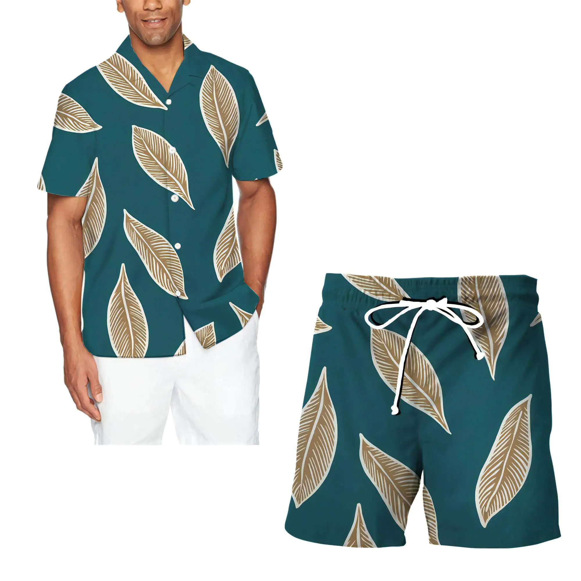 

3D Men's Shirt Suit 2-piece Set Men's Shirt With Stand-up Collar+Shorts Men Beachwear Casual Shirt Oversized Tops Men's clothing