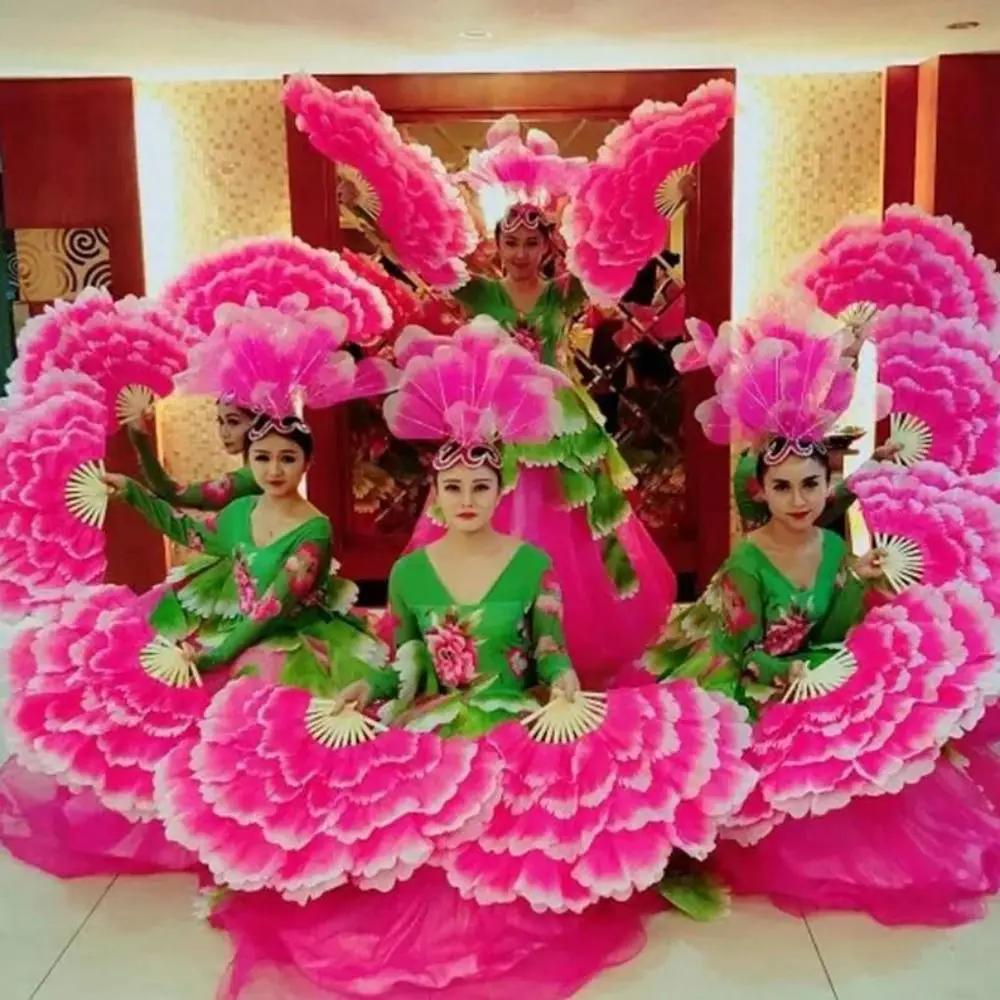 

90cm Half-folded Dance Fan Adult 9 Colors Double-sided Peony Petal Hand Fan 5 Layers Adult Opening Dance Big Petal Fan