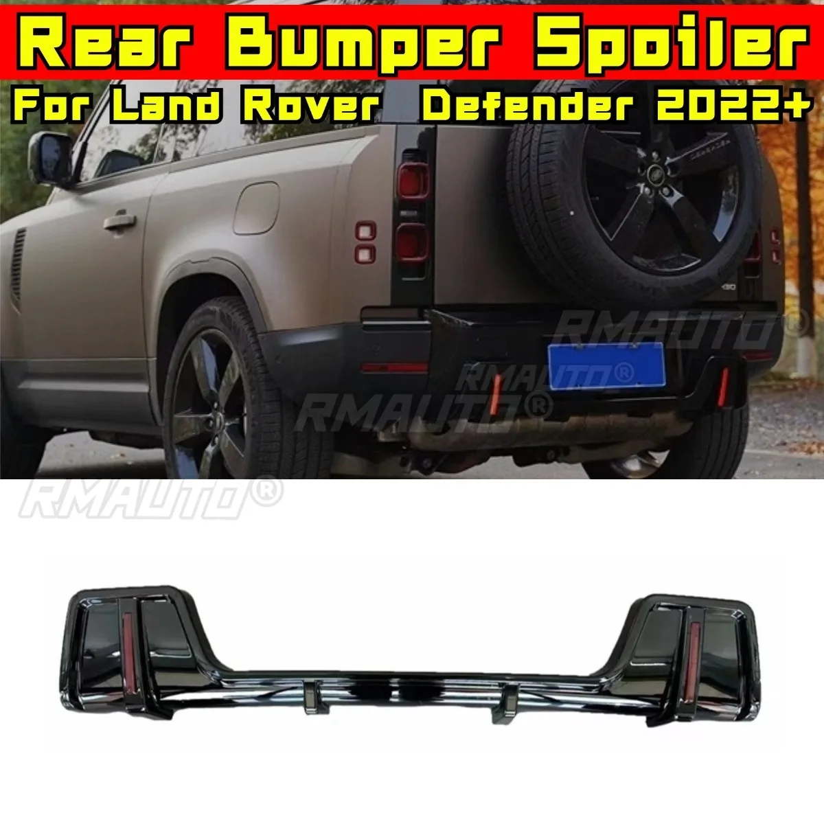 Car Rear Bumper LED Spoiler Lip Diffuser Splitter Glossy Black Modification Part For Land Rover Defender 2022+ Car Accessories