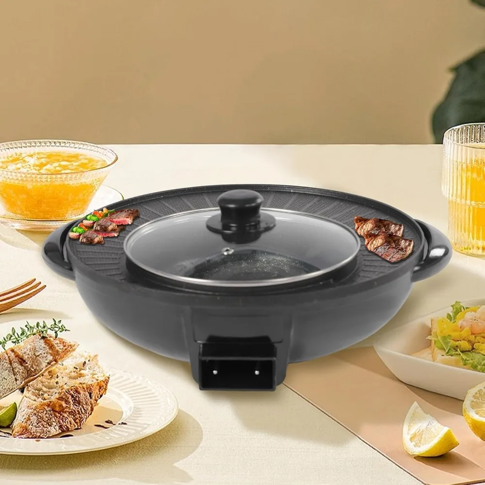 

2-in-1 Electric Circular Hotpot Grill Combo Smokeless BBQ Party Electric Hot Pot W/Divider Indoor Frying Pan and Hot Pot W/ Lid