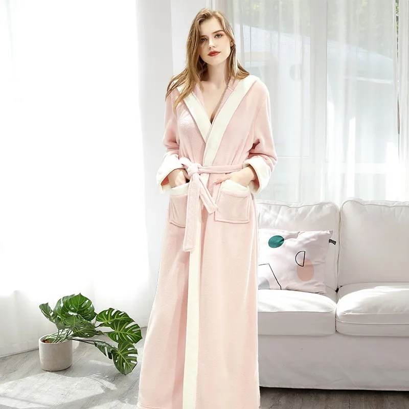 Female Autumn and Winter Warm Long Coral Velvet Thick Couple Bath Bathrobes Men Women Pajamas Shower Robe Bath Towels For Adults