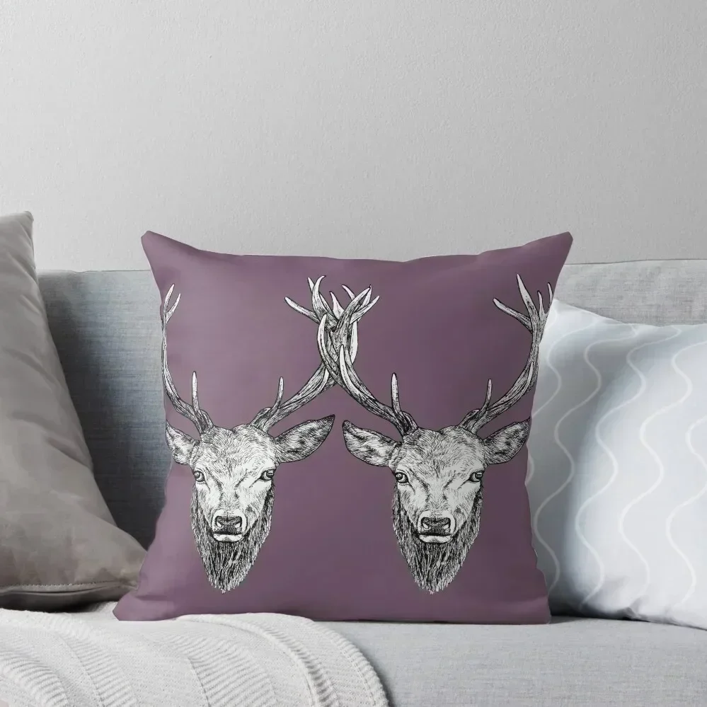 

Scottish Highland Stag, pen and ink illustration, Heather Purple Throw Pillow Pillowcase christmas pillow case pillow