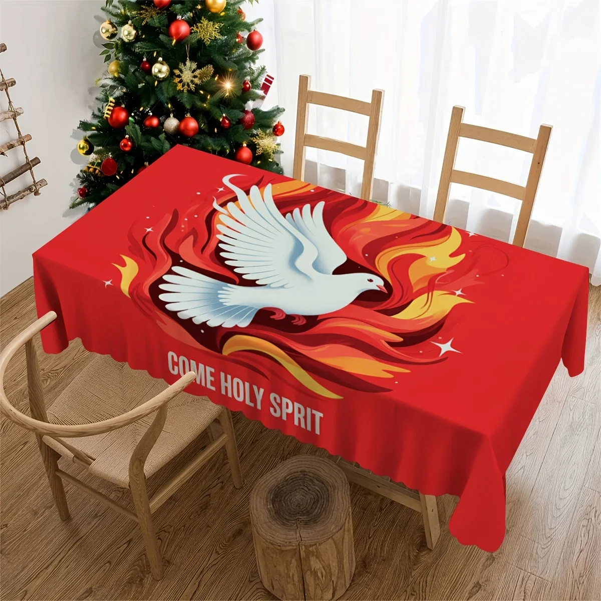 1pc of 2D Flat Tablecloth Featuring a Dove And Flame Design for Religious Purposes, yzb