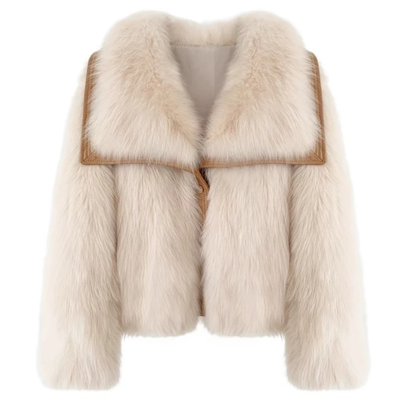 

Faux Fox Fur Coats Women Fur Jackets Solid Big Turn Down Collar Long Sleeves Single Breasted Thick Warm Fur 2025 Autumn Winter