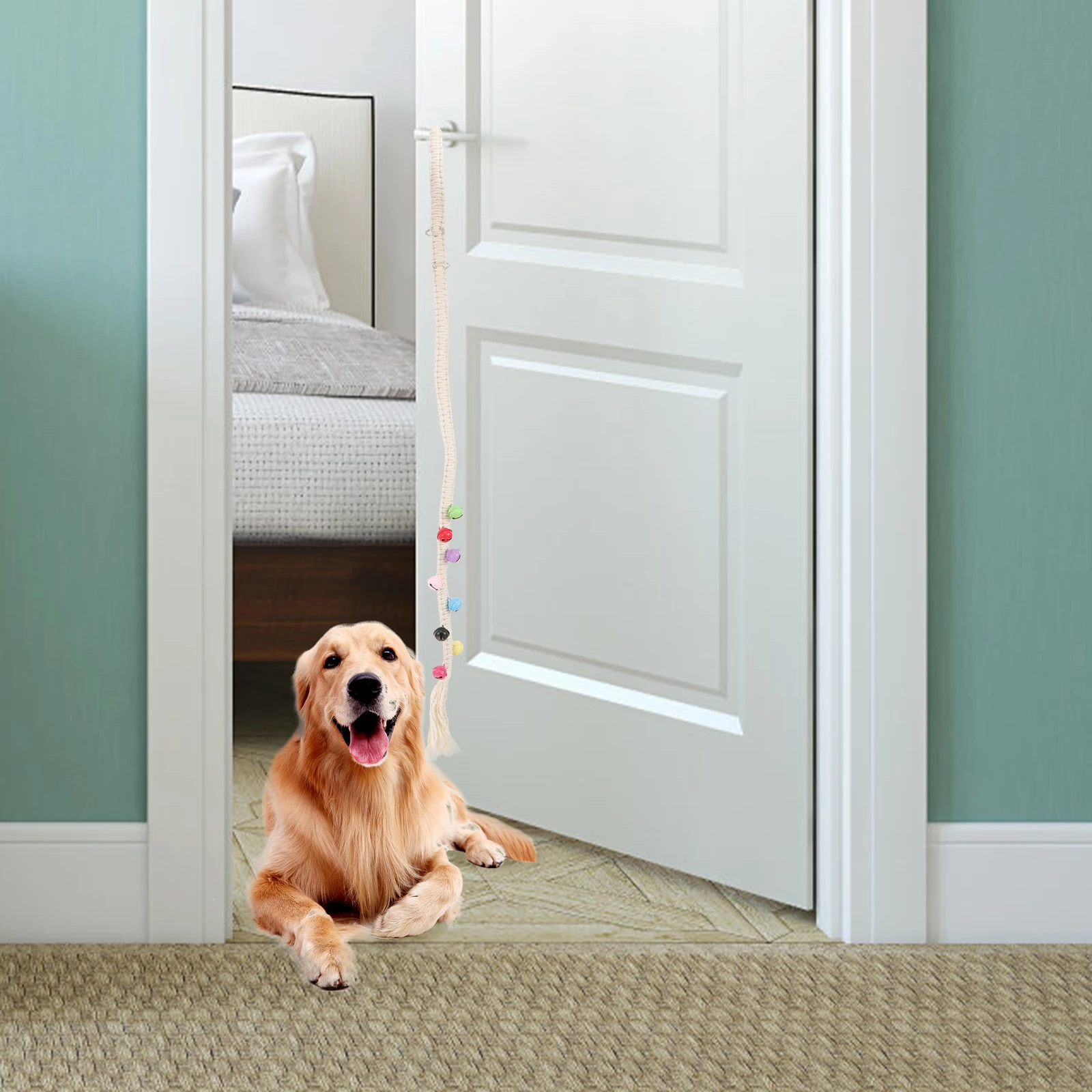 

Hanging Door Wear-Resistant Household Room Accessory Outgoing Cotton Rope For Door Handle Portable Bell Woven Doorbell Pet Dog