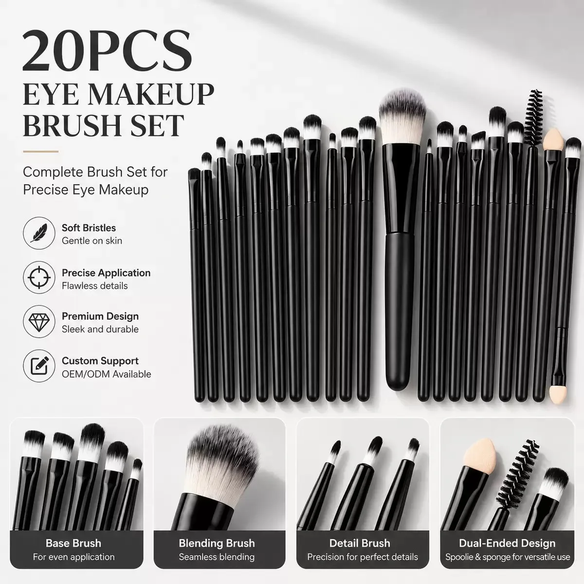 20Pcs Professional Makeup Brushes Set Soft Synthetic Hair Cosmetic Brush for Foundation Eyeshadow Eyebrow Eyeliner Blending Make