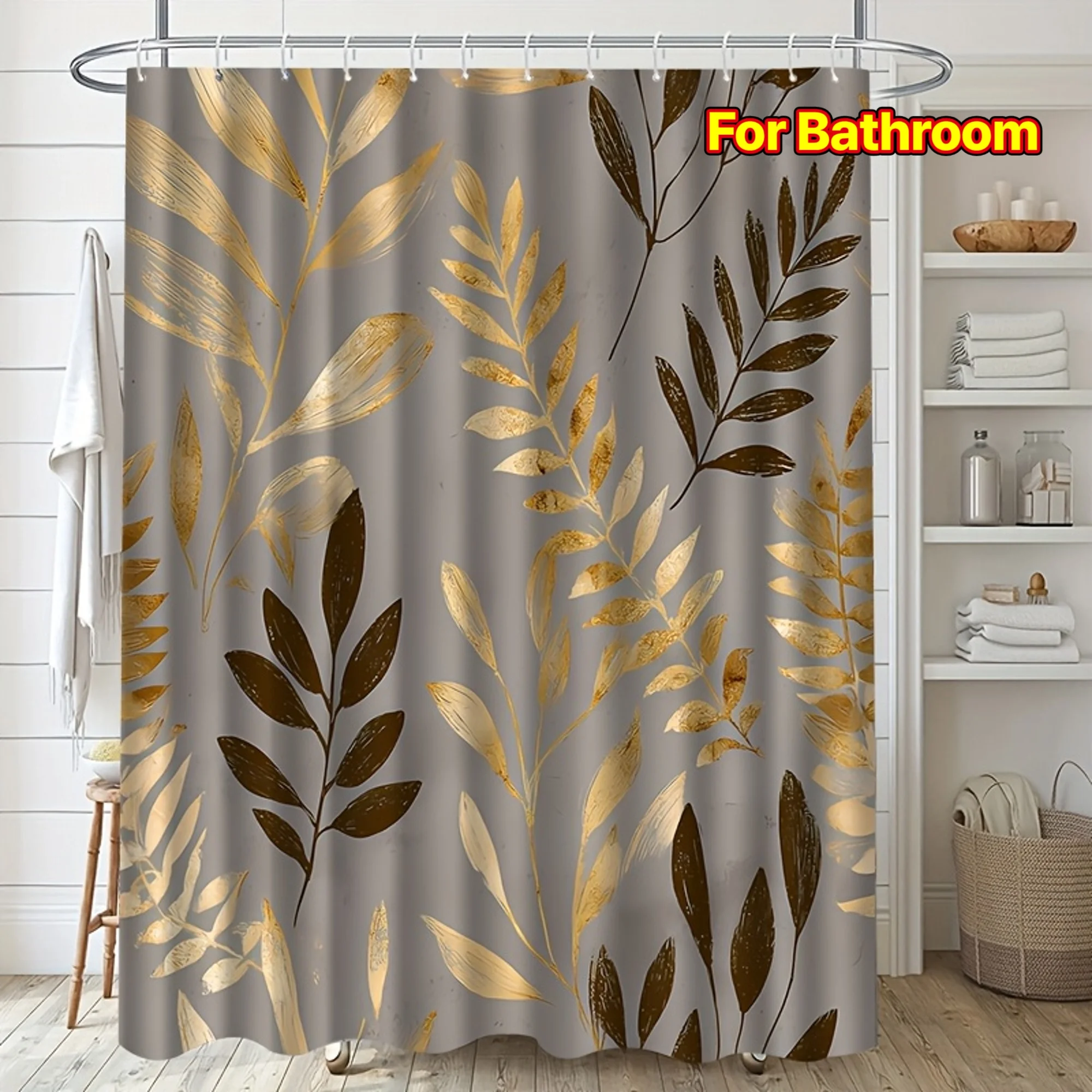 Golden Leaves Shower Curtain Waterproof Easy to Clean Privacy Protection Print Luxury Nature Design Elegant Elevate Your Space