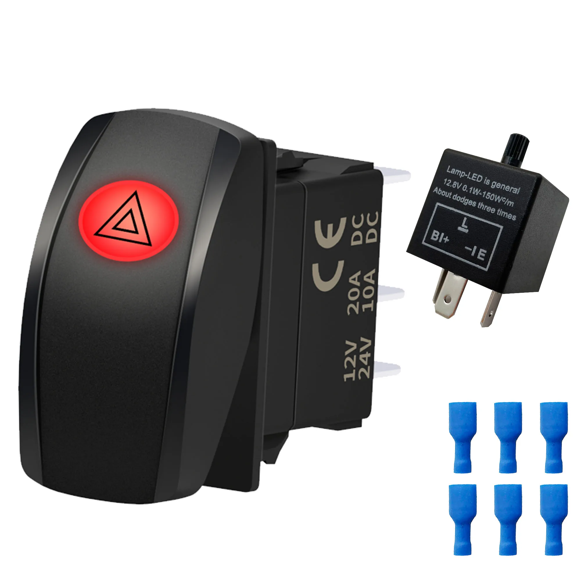 12V 20A Car Hazard Warning Red Led Lights Rocker Switch ON OFF With Adjustable Flasher Relay Accessories