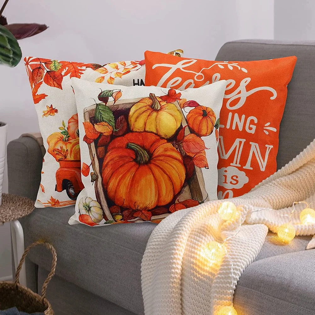 Fall Pillow Covers 18X18 Set Of 4 Outdoor Throw Pillowcase Farmhouse Thanksgiving Decorations For Home Decor